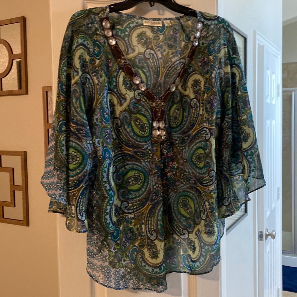 Multi colored top with Jewel accents